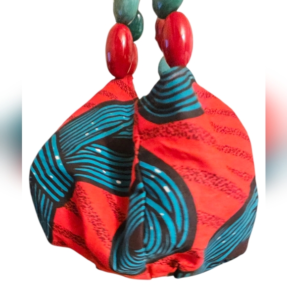 African tribal print bag beaded red and turquoise - Picture 13 of 13